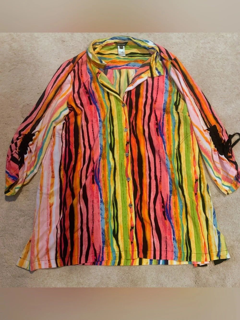 John Mark Tunic Top Blouse Wired Collar Artsy Print Pockets Colorful